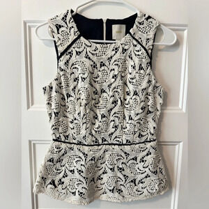 Maeve Anthropologie Ivory Black Lace
Peplum Top Size 2